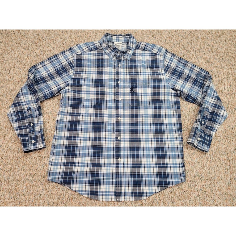 Disney Parks Mickey Mouse Shirt Mens Large Blue Plaid Button Down Long Sleeve
